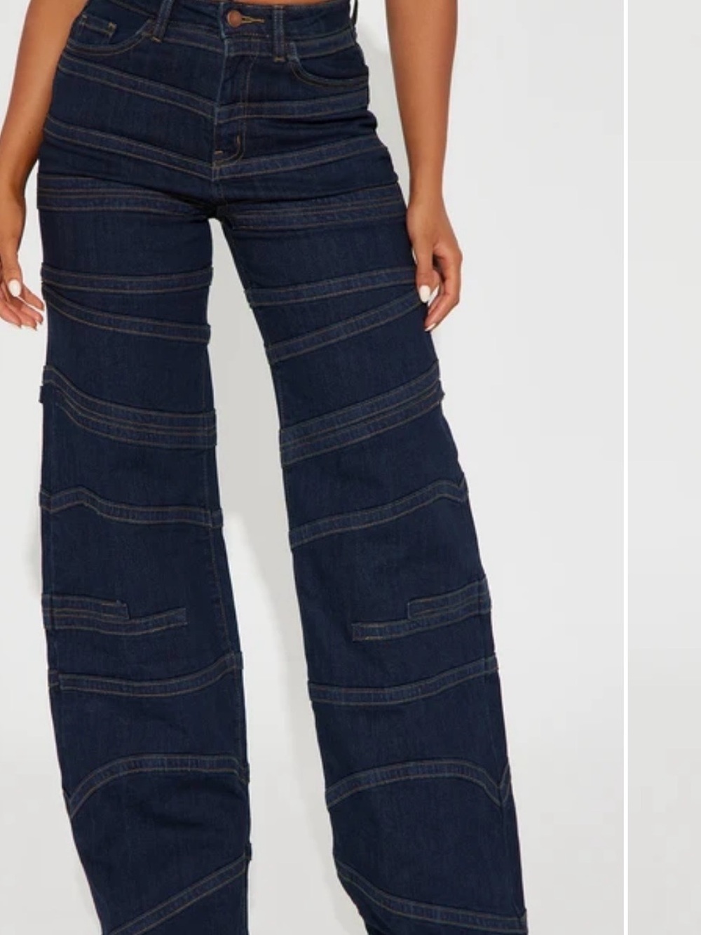 Fashion Nova Dark Blue Flare Panel Stitch Jeans